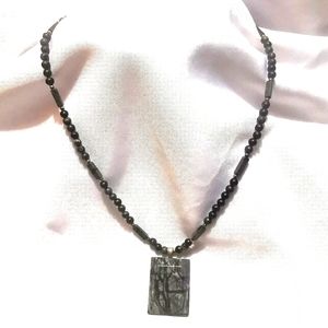 Black and Grey Agate Healing Beaded Pendant Necklace